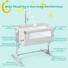 Load image into Gallery viewer, Height Adjustable Baby Side Crib with Music Box & Toys-Light Gray
