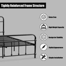 Load image into Gallery viewer, Full Size Metal Bed Frame with Steel Slats Headboard-Black