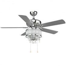 Load image into Gallery viewer, 52" Crystal Ceiling Fan Lamp w/ 5 Reversible Blades-Silver
