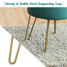 Load image into Gallery viewer, Round Velvet Storage Ottoman Footrest Stool Vanity Chair w/Metal Legs-Dark Green