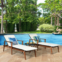 Load image into Gallery viewer, 3Pcs Protable Patio Cushioned Rattan Lounge Chair Set with Folding Table-White