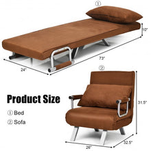 Load image into Gallery viewer, Chamois Convertible Sleeper Bed Arm Sofa with Pillow-Brown