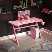 Load image into Gallery viewer, 47" Z-Shaped Computer Table with Cup Holder Headphone Hook-Pink