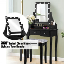 Load image into Gallery viewer, Vanity Dressing Table Set with 10 Dimmable Bulbs and Cushioned Stool-Black