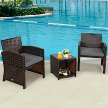 Load image into Gallery viewer, 3 Pieces PE Rattan Wicker Furniture Set with Cushion Sofa Coffee Table for Garden-Gray