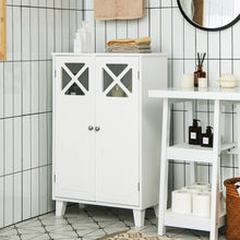 Load image into Gallery viewer, Wooden Freestanding Storage Cabinet with Visible Windows and 1 Adjustable Shelf