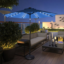 Load image into Gallery viewer, 9 Ft and 32 LED Lighted Solar Patio Market Umbrella Shelter with Tilt and Crank-Blue