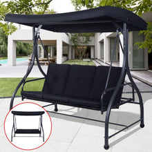 Load image into Gallery viewer, 3 Seats Converting Outdoor Swing Canopy Hammock w/ Adjustable Tilt Canopy-Black