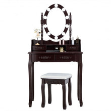 Load image into Gallery viewer, Makeup Dressing Table with Touch Switch Lighted Mirror and Cushioned Stool-Brown