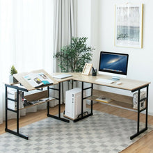 Load image into Gallery viewer, L-Shaped Computer Desk with Tiltable Tabletop-Natural