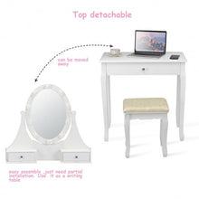 Load image into Gallery viewer, 3 Drawers Lighted Mirror Vanity Dressing Table Stool Set-White