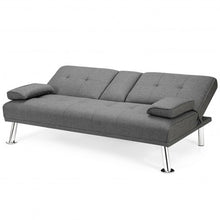 Load image into Gallery viewer, Convertible Folding Futon Sofa Bed Fabric with 2 Cup Holders-Light Gray