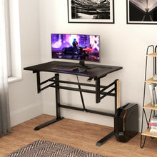 Load image into Gallery viewer, Pneumatic Height Adjustable Gaming Desk T Shaped Game Station w/Power Strip Tray