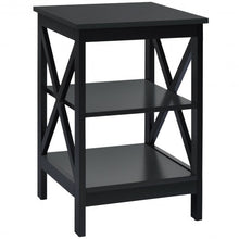 Load image into Gallery viewer, 3-Tier Nightstand End Table with X Design Storage -Black