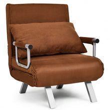 Load image into Gallery viewer, Chamois Convertible Sleeper Bed Arm Sofa with Pillow-Brown