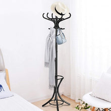 Load image into Gallery viewer, Wood Standing Hat Coat Rack with Umbrella Stand-Black