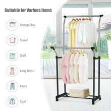 Load image into Gallery viewer, Double Rail Adjustable Clothing Garment Rack with Wheels