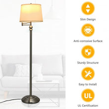Load image into Gallery viewer, Swing Arm LED Floor Lamp with Hanging Fabric Shade