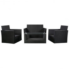 Load image into Gallery viewer, 4 pcs Rattan Patio Cushioned Sofa - Black
