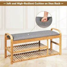 Load image into Gallery viewer, 3-Tier Bamboo Shoe Rack Bench with Cushion-Natural
