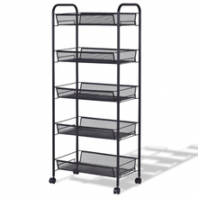Load image into Gallery viewer, Black/Gray 5 Tier Storage Rack Trolley Cart-Black