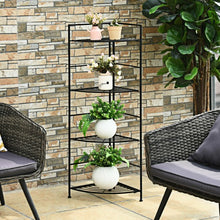 Load image into Gallery viewer, 4 Tier Folding Metal Shelf Plant Stand Storage Open Shelf Corner Display Rack