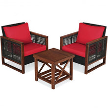 Load image into Gallery viewer, 3 Pcs Patio Wicker Furniture Sofa Set with Wooden Frame and Cushion-Red