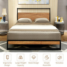 Load image into Gallery viewer, Twin Size Metal Frame Bed Platform Wooden Slat Support with Headboard