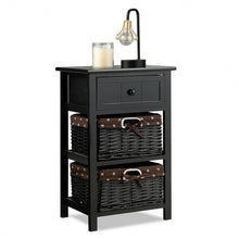 Load image into Gallery viewer, 3 Layer 1 Drawer Nightstand End Table with 2 Baskets-Black