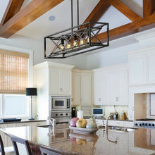 Load image into Gallery viewer, 5-Light Kitchen Island Pendant Light Wood Metal Chandelier