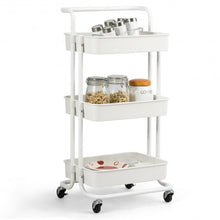 Load image into Gallery viewer, 3-Tier Utility Cart Storage Rolling Cart with Casters-White