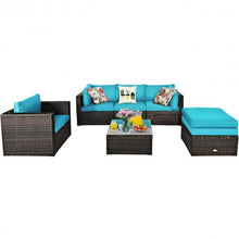 Load image into Gallery viewer, 6 Pcs Patio Rattan Furniture Set with Sectional Cushion-Turquoise