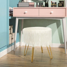 Load image into Gallery viewer, Faux Fur Vanity Chair Makeup Stool Furry Padded Seat Round Ottoman-White