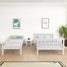 Load image into Gallery viewer, Twin over Full Bunk Bed Rubber Wood Convertible with Ladder Guardrail-White