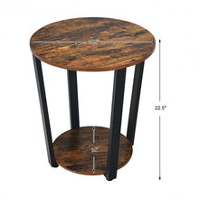 Load image into Gallery viewer, 2-tier Round End Table with Storage Shelf & Metal Frame-Brown