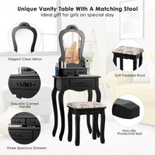 Load image into Gallery viewer, Makeup Dressing Table and Bench 3 Drawers and Cushioned Stool for Girls-Black