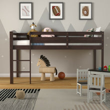 Load image into Gallery viewer, Wooden Twin Low Loft Bunk Bed with Guard Rail and Ladder-Espresso