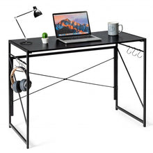 Load image into Gallery viewer, Folding Computer Desk Writing Study Desk Home Office with 6 Hooks-Black