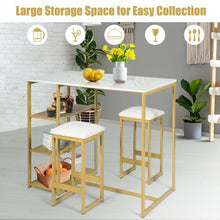 Load image into Gallery viewer, 3 pcs Dining Set with Faux Marble Top Table and 2 Stools-Golden