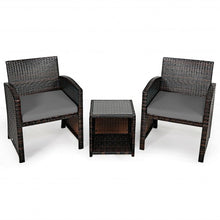 Load image into Gallery viewer, 3 Pieces PE Rattan Wicker Furniture Set with Cushion Sofa Coffee Table for Garden-Gray