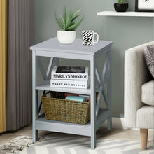 Load image into Gallery viewer, 3-Tier Nightstand End Table with X Design Storage -Gray