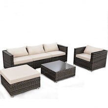 Load image into Gallery viewer, 6pcs Patio Rattan Wicker Furniture Set with Black Cushion