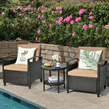 Load image into Gallery viewer, 3Pcs Patio Rattan Furniture Set Cushioned Sofa Storage Table with Shelf Garden