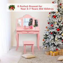 Load image into Gallery viewer, Kids Makeup Dressing Mirror Vanity Table Stool Set-Pink