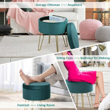 Load image into Gallery viewer, Round Velvet Storage Ottoman Footrest Stool Vanity Chair w/Metal Legs-Dark Green