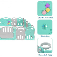 Load image into Gallery viewer, 20-Panel Playpen with Music Box & Basketball Hoop-Light Green