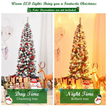 Load image into Gallery viewer, 6 ft Pre-lit Snow Flocked Artificial Pencil Christmas Pine Tree w/250 LED Lights