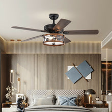 Load image into Gallery viewer, 52" Retro Ceiling Fan Lamp with Glass Shade Reversible Blade Remote Control