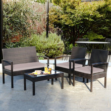 Load image into Gallery viewer, 4 pcs Patio Rattan Furniture Set Cushioned Loveseat Armrest Garden-Brown