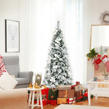 Load image into Gallery viewer, 6 Feet Snow Flocked Christmas Pencil Tree with Berries and Poinsettia Flowers